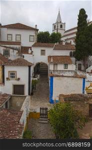 View from Medieval Portuguese City of Obidos Walls: Rooftops and Houses