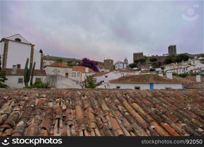 View from Medieval Portuguese City of Obidos Walls: Rooftops and Houses