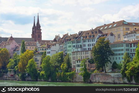 View from Mittlere bridge over Rhine river in Basel -21 july 2017