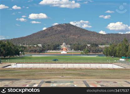 view from parliament house to the war memorial in canberra. war memorial canberra