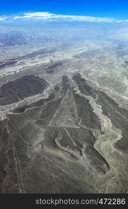 view from plane on the geoglyphs Nazca