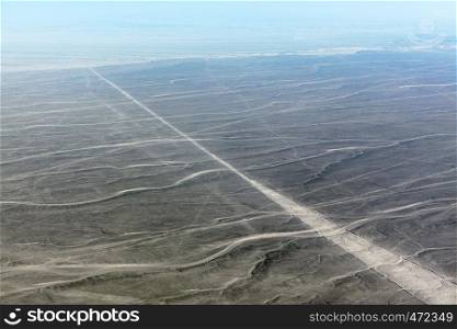 view from plane on the geoglyphs Nazca