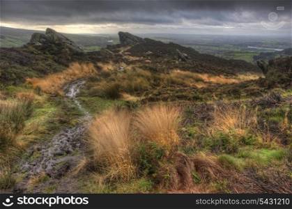 View from Ramshaw Rocks in Peak District National Park towards The Roaches