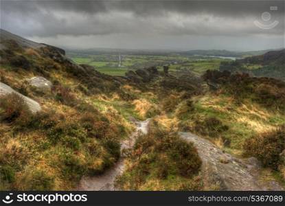 View from Ramshaw Rocks towards The Roaches in Peak District National Park