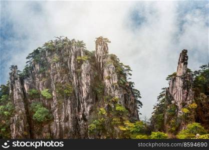 view from Refreshing terrace in Huangshan mountain  Yellow mountain , known as the loveliest mountain of China, World Natural and Cultural Heritage site by UNESCO, Anhui, China.. view from Refreshing terrace in Huangshan mountain, known as Yellow mountain, Anhui, China.