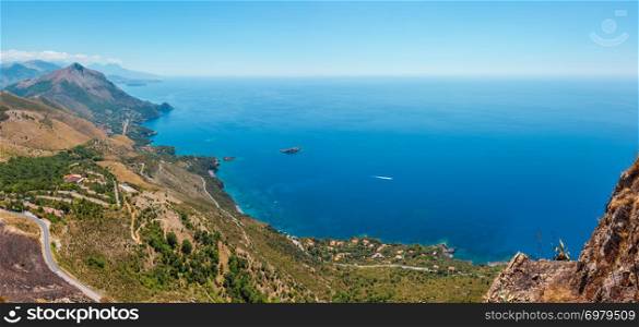 View from San Biagio mountain on Tyrrhenian sea coast near Maratea, Basilicata, Italy