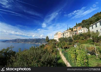 view from San Rocco in Camogli, small village in Liguria, Italy