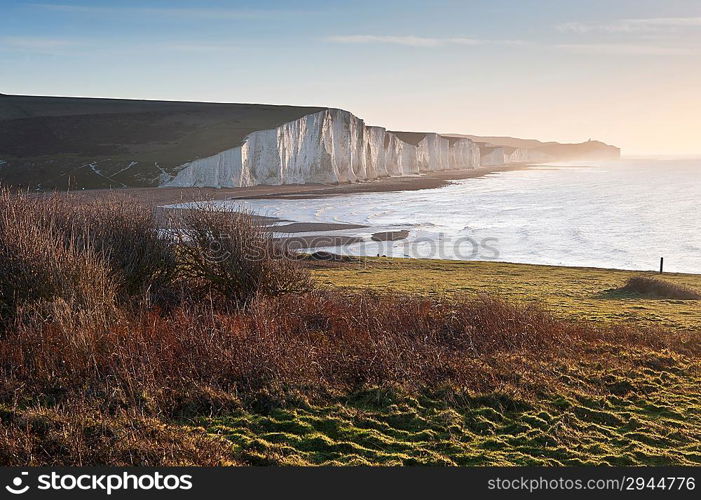 View from Seaford Head towards Seven Sisters at sunrise