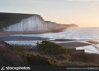 View from Seaford Head towards Seven Sisters at sunrise