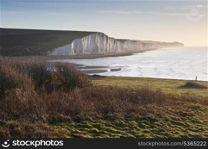 View from Seaford Head towards Seven Sisters at sunrise