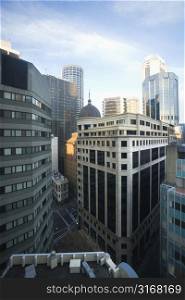 View from skysraper of buildings in downtown Sydney, Australia.