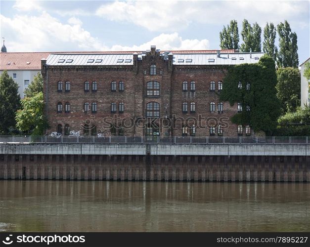 View from Slubice over the Oder to Frankfurt (Oder), Land Brandenburg, Germany - old storage building