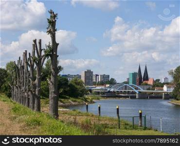 View from Slubice over the river Oder to Frankfurt (Oder), the state of Brandenburg, Germany