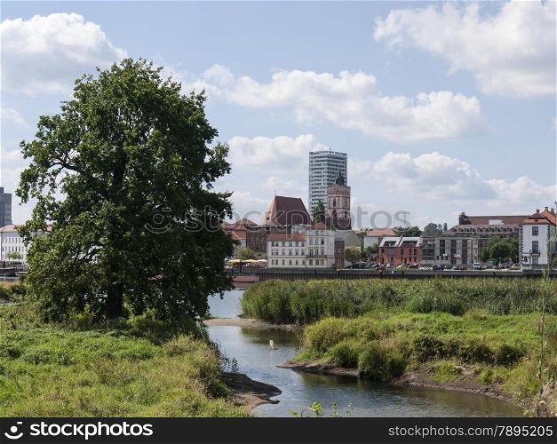 View from Slubice over the river Oder to Frankfurt (Oder), the state of Brandenburg, Germany