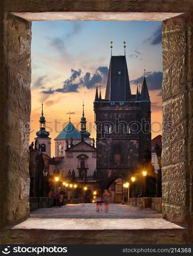 View from the ancient window to the Charles Bridge