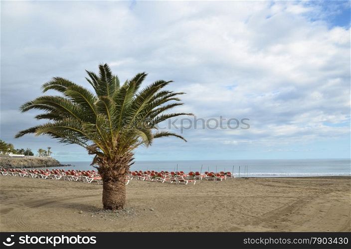 View from the beach at San Augustin in the Canary Islands in Spain