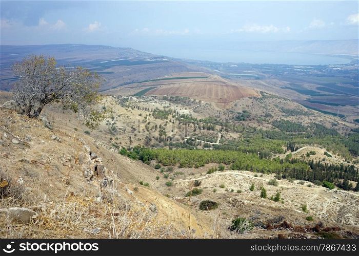 View from the hill on the bank of Kinneret lake, Israel