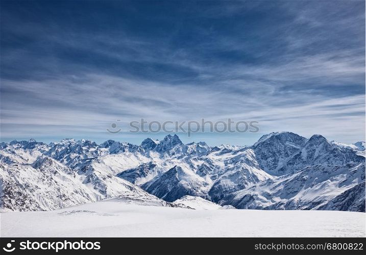 View from the mount Elbrus, the northern Caucasus mountains, Russia