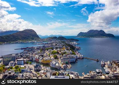 view from the mountain Aksla at the city of Alesund , Norway