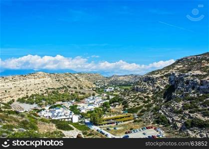 View from the mountain to the village of Matala (Crete, Greece)
