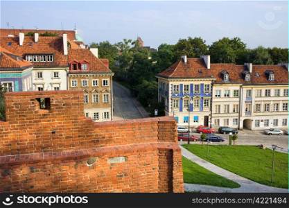 View from the Old Town walls over the New Town tenement houses in Warsaw, Poland