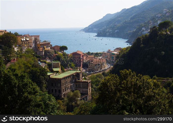 View from the promontory of the natural inlet, Vietri sul mare, Amalfi coast Salerno Italy