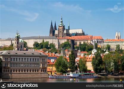 View from the right bank of the Vltava River to Prague's Hradcany. Czech Republic