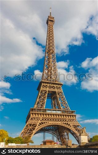 view from the river Seine on Eiffel tower (La Tour Eiffel) in Paris, France