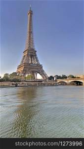 view from the river the seine of eiffel tower in Paris - France