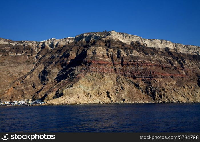 view from the sea of the island of santorini, greece