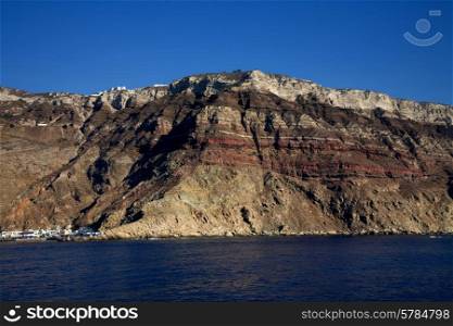 view from the sea of the island of santorini, greece