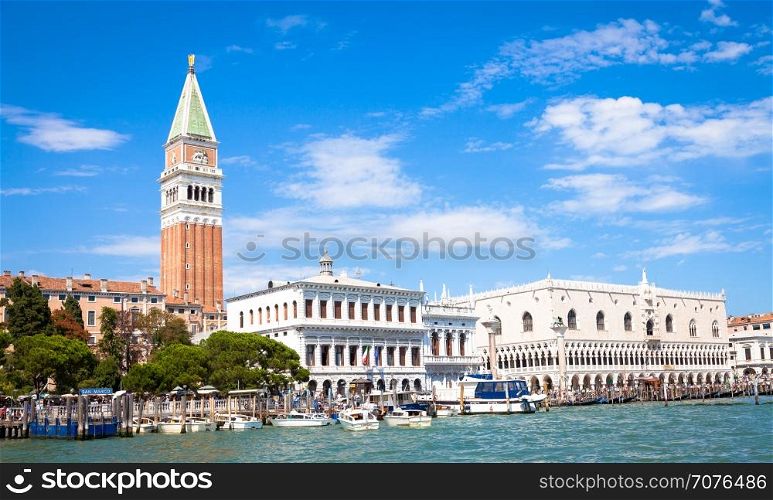 View from the sea of turism traffic in San Marco area, the heart of the town, during a sunny day