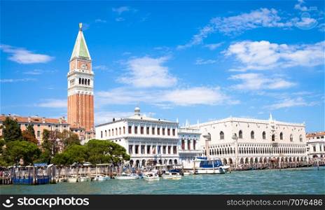 View from the sea of turism traffic in San Marco area, the heart of the town, during a sunny day