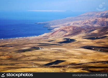 view from the top in lanzarote spain africa and house field coastline