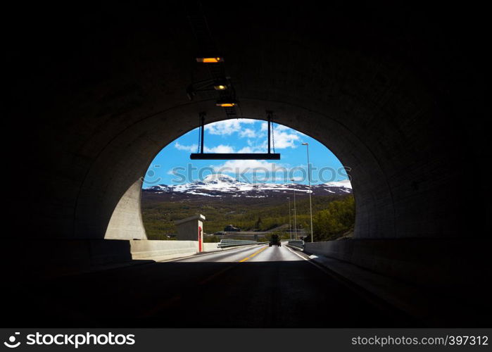 view from the tunnel on valley of the mountains. Norway