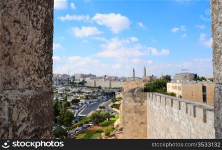 View From Top Of Ancient Walls Surrounding Old City in Jerusalem