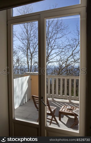 View from window in a room in the mountains