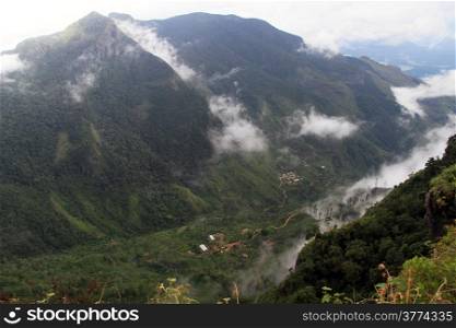 View from World&rsquo;s End, a sheer precipice within the park Horton plains, Sri Lanka