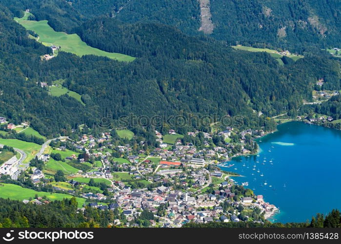 View from Zwolferhorn Mountain down to St Gilgen