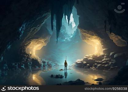 view inside the cave, beautiful scenery. Neural network AI generated art. view inside the cave, beautiful scenery. Neural network AI generated