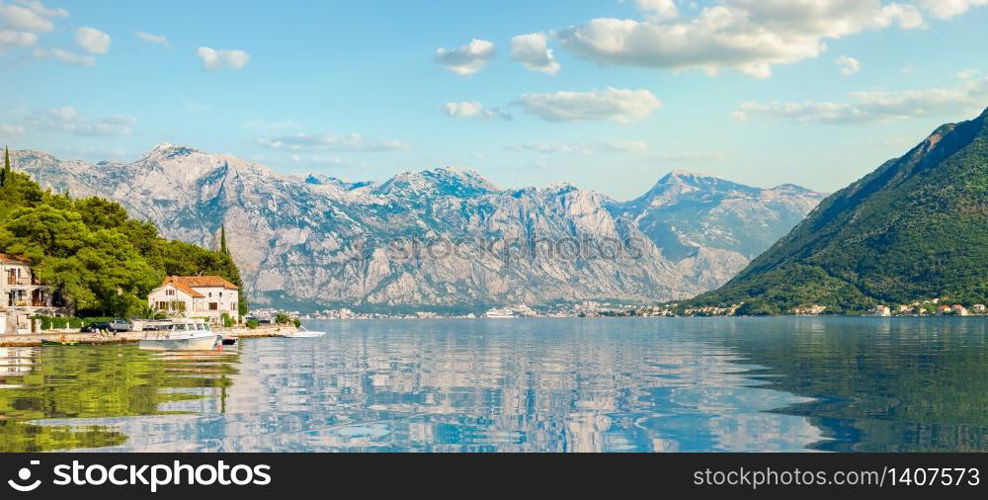 View Lovcen mountain from Bay of Kotor and Perast town. View Lovcen mountain