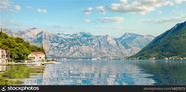 View Lovcen mountain from Bay of Kotor and Perast town. View Lovcen mountain
