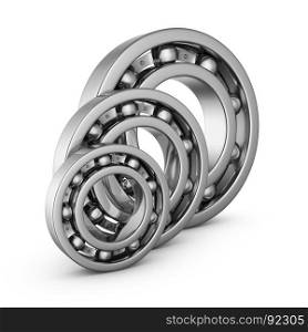View of a ball bearings in a cut. 3D render.