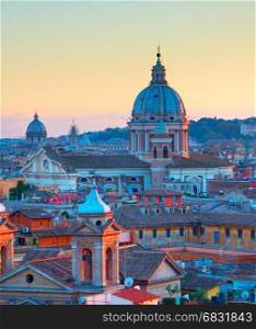 View of a beautiful Rome Old Town at twilight. Italy