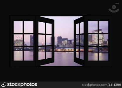 View of a city through window