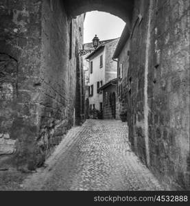 View of a cobblestone alley, Orvieto, Terni Province, Umbria, Italy