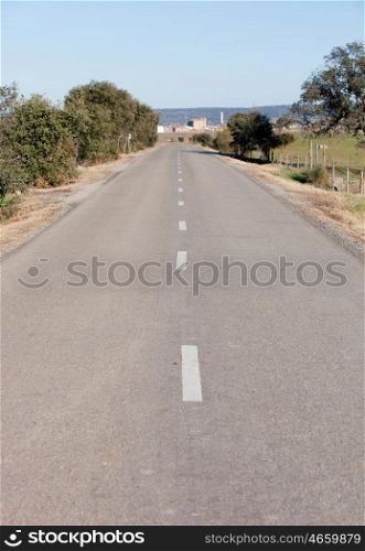 View of a country road in broken stripes