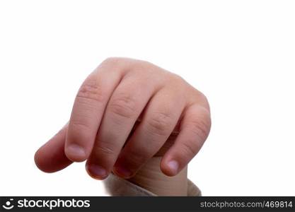 view of a hand of a baby on a white background