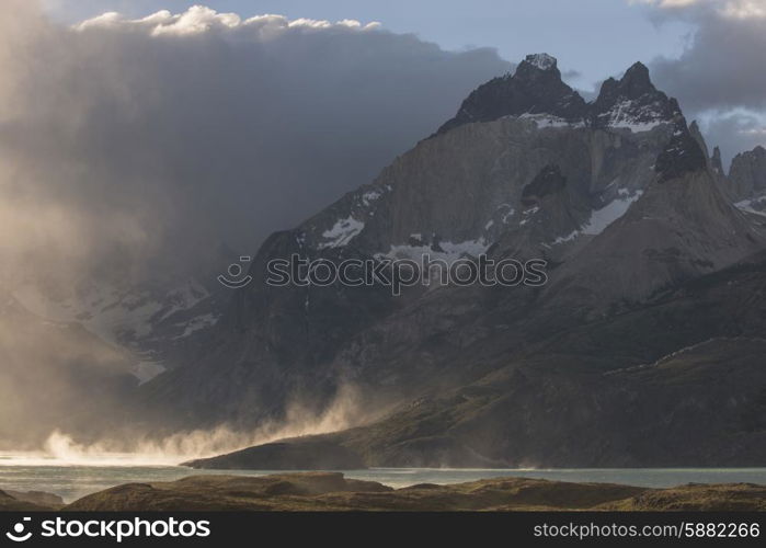 View of a lake with mountains, Torres del Paine National Park, Patagonia, Chile