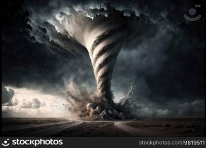 View of a large tornado. Illustration Generative AI
